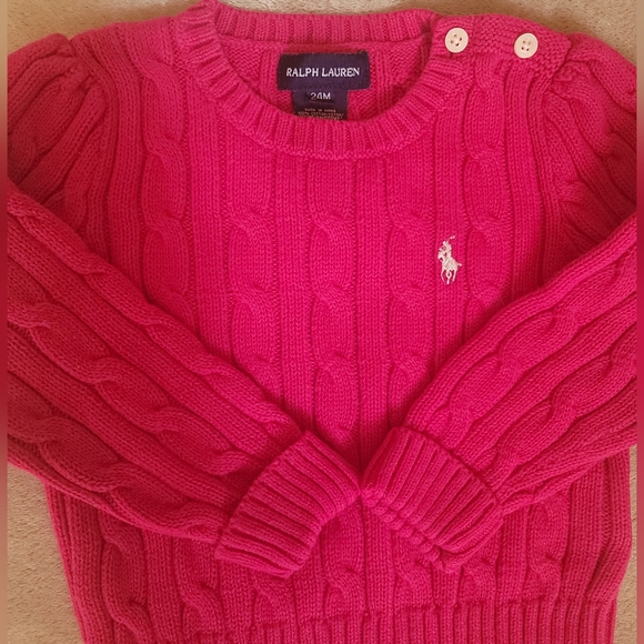 Ralph Lauren Girl Magenta Crew Neck Cable-Knit Sweater Size 24 Months - Picture 2 of 3